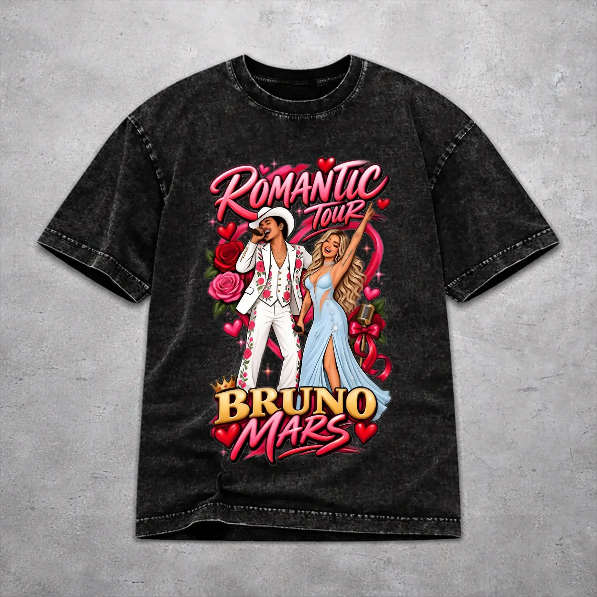 Harajuku Bruno Mars Romantic Tour 2026 Merch T Shirt for Men Women  Washed Style Tee Shirts Clothing