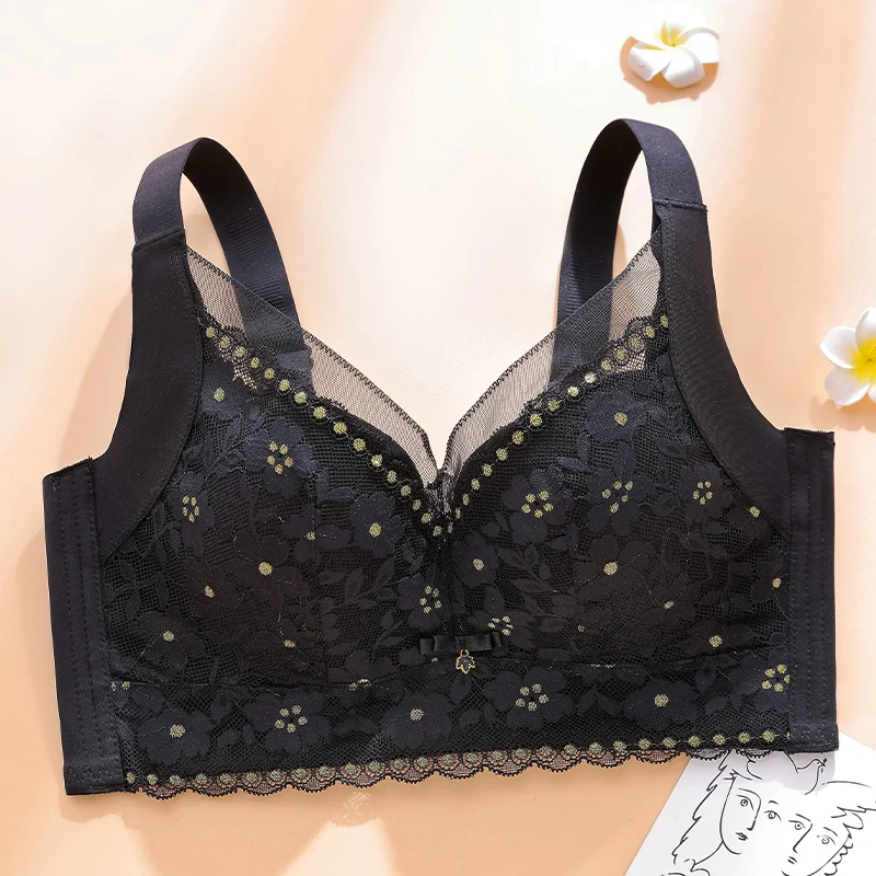 Sexy Lace Large Size Female Underwear Gathering Comfortable Anti-Expansion No Rims Bra CD Cup Wide Strap Lace Sexy Women Bra 46E