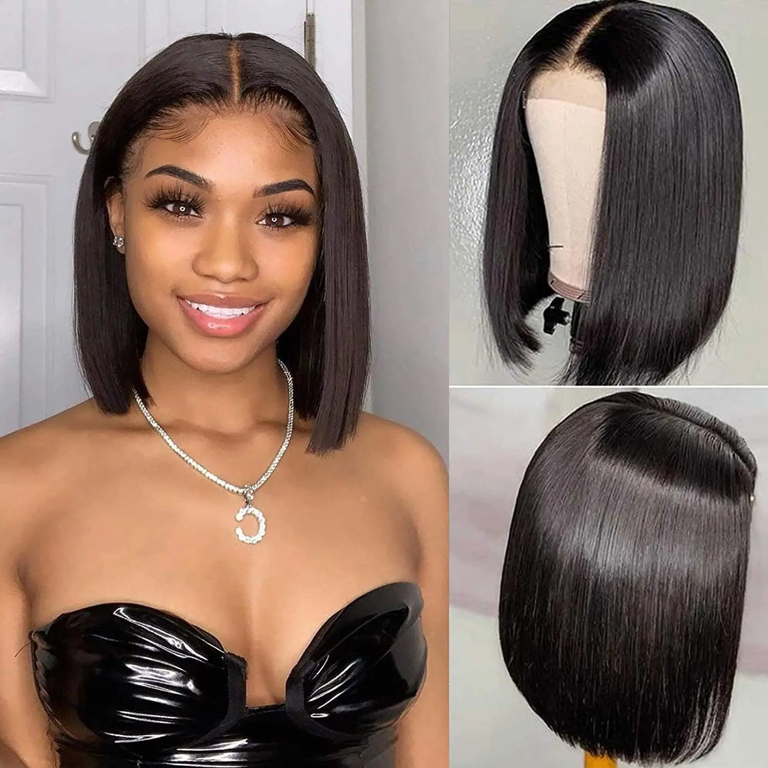 

Natural Colored Stright Bob Wigs For Black Women 4x4 Lace Closure Transparent Glueless 150 Density Human Hair Brazilian Hair