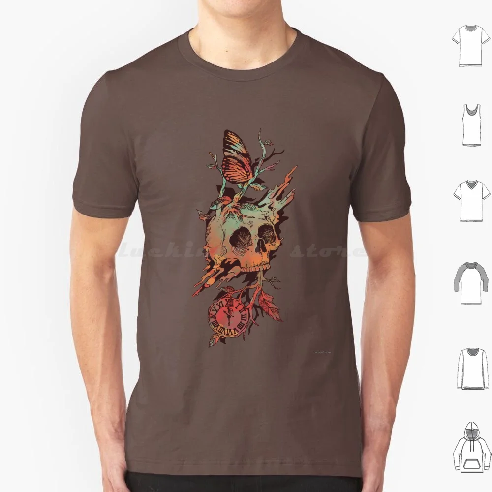 Mors Et Natura T Shirt Big Size 100% Cotton Branches Death Leaves Life Melt Nature Skull Surrealism Time