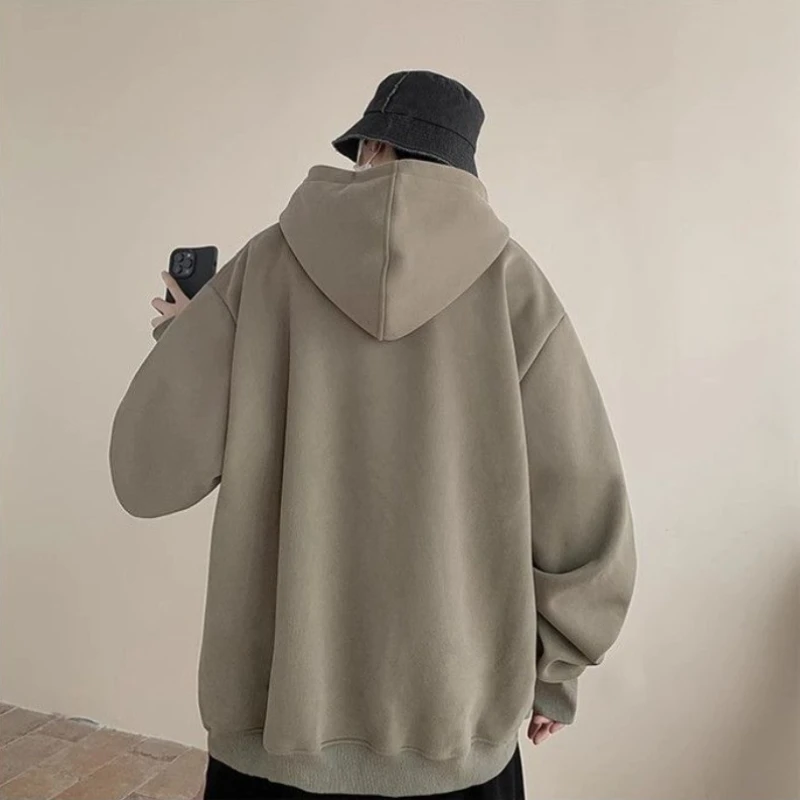 

Button Baggy Men's Hooded Sweatshirt Plain Young Students Clothing Deals Aesthetic Designer 90s Vintage Male Hoodie Streetwear