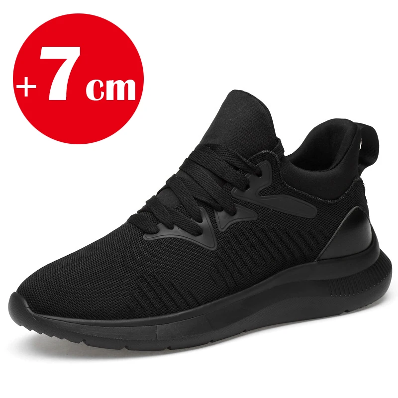 Zapatos de talla grande para hombre con aumento de altura, zapatos negros con elevador de altura de 7 cm, zapatos casuales de malla transpirable, zapatos para caminar