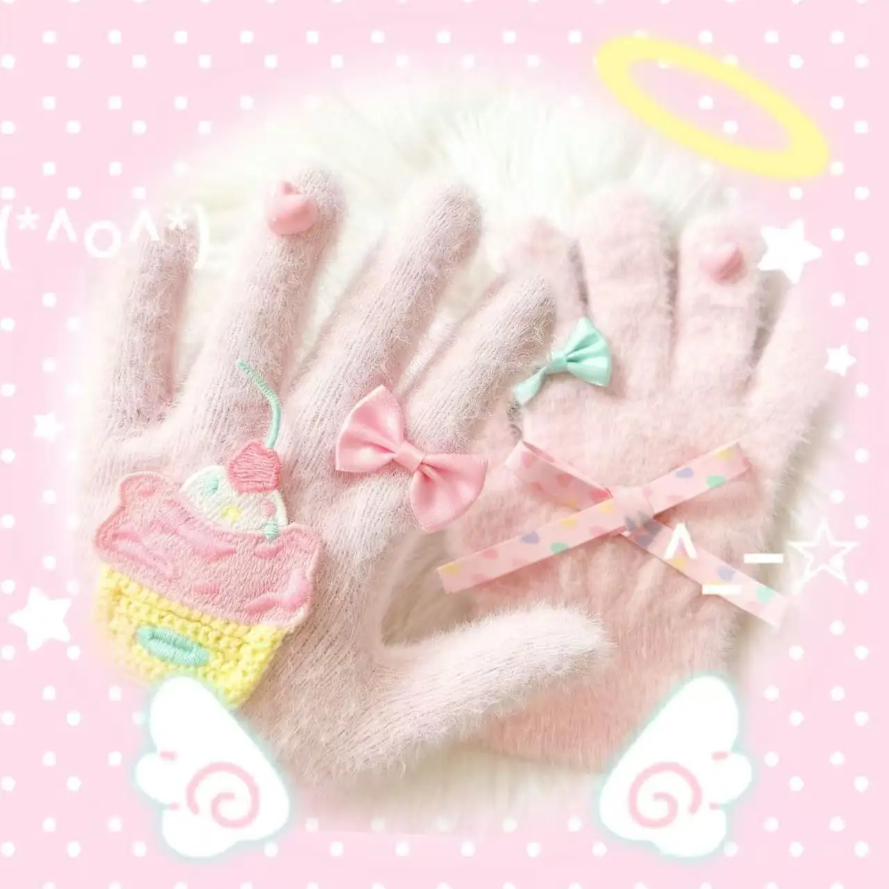 Gants d'hiver gothiques Harajuku Lolita pour femmes, mignon et doux pour fille, nœud de gâteau glacé, accessoires de mode Y2k Kawaii