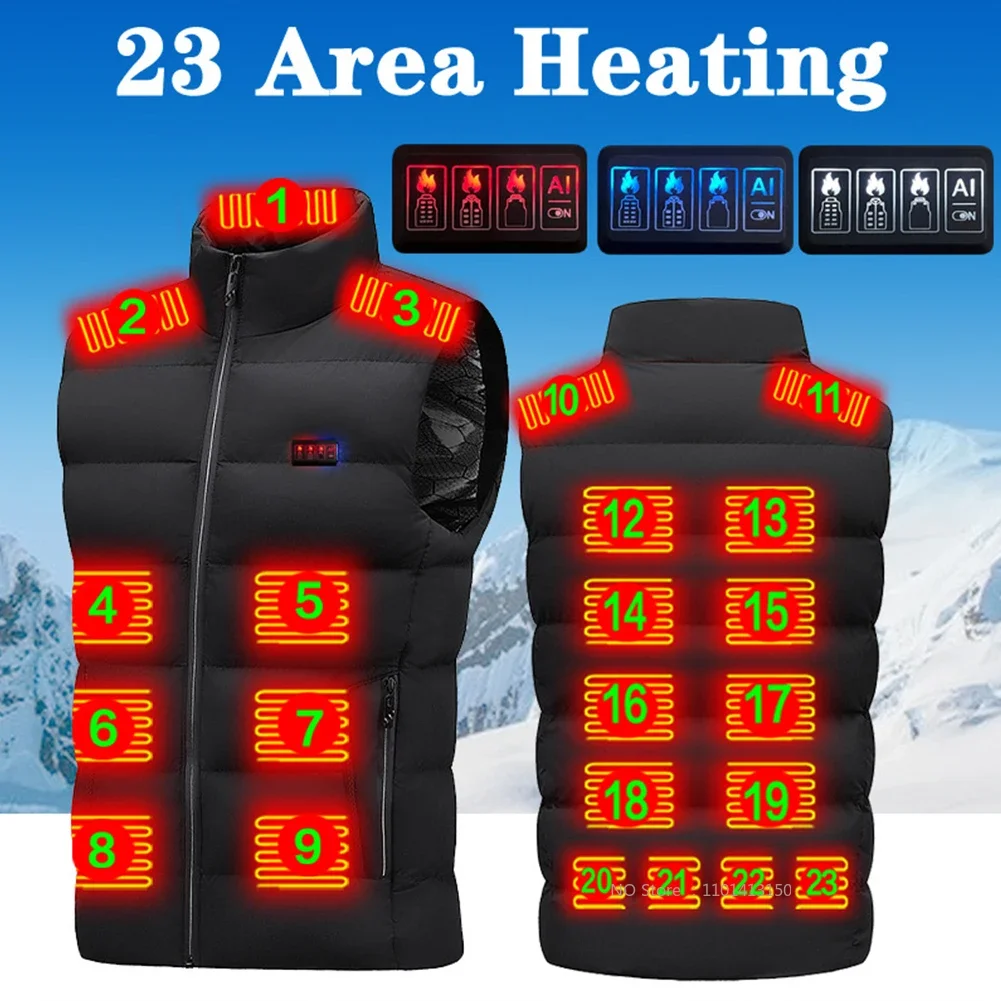 23 Place Heated Vest Men Women USB Heated Jacket Heating Vest Thermal Clothing Hunting Vest Winter Heating Jacket SizeM-7XL