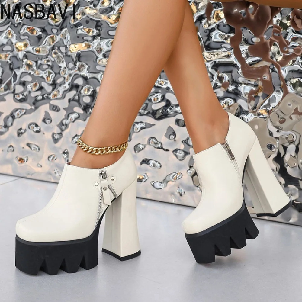 

Новые женские кожаные туфли Мэри Джейн на каблуке 14 см с квадратным носком, красные, весна-осень, для ночных клубов, размеры 34-43