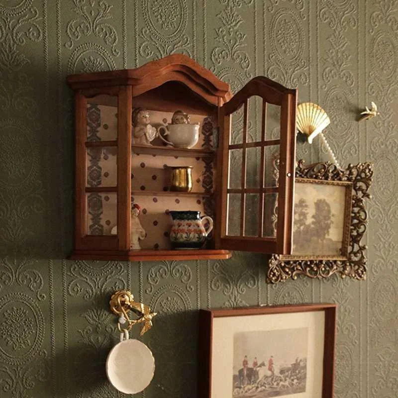 Retro Wall Cabinet Solid Wood Closet Wall Mounted Rack Storage Display Cabinet Floating Shelves for Wall Decoration Chambre