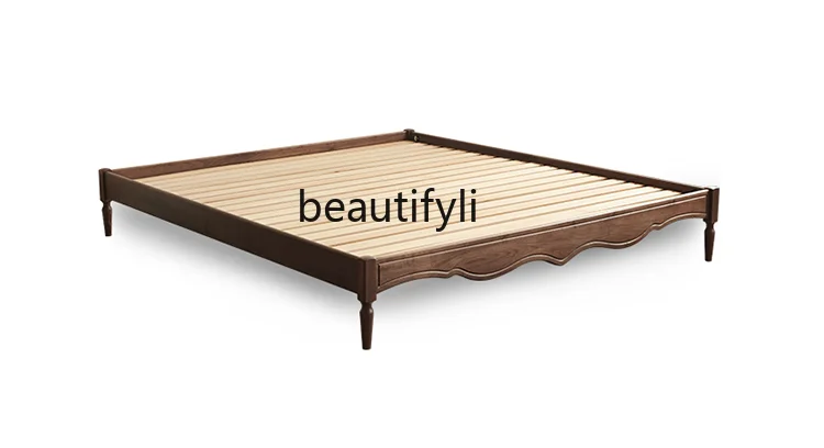 Pearl Solid Wood 1.8 M Nordic Retro Bedroom 1.5 M Black Walnut Bed without Bedside Modern Minimalist