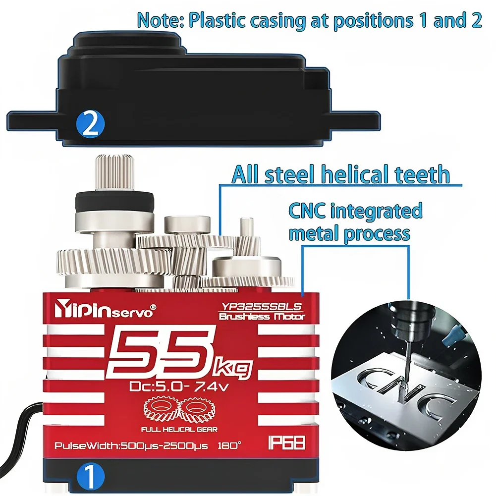 55 كجم أجهزة رقمية 7.4 فولت 180/270/360/357 درجة فرش RC محرك معزز عالي الولادة IP68 الصلب حلزوني والعتاد لسيارة RC 1/8 ، 1/10
