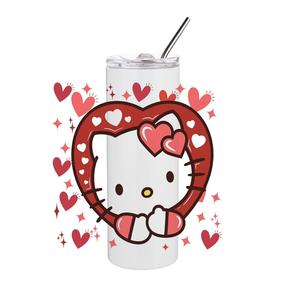 Miniso karikatür kedi tasarım 20oz kupalar Tumblers su geçirmez UV kupası Wrap transferler çıkartmalar toptan baskı UV DTF fincan transferi