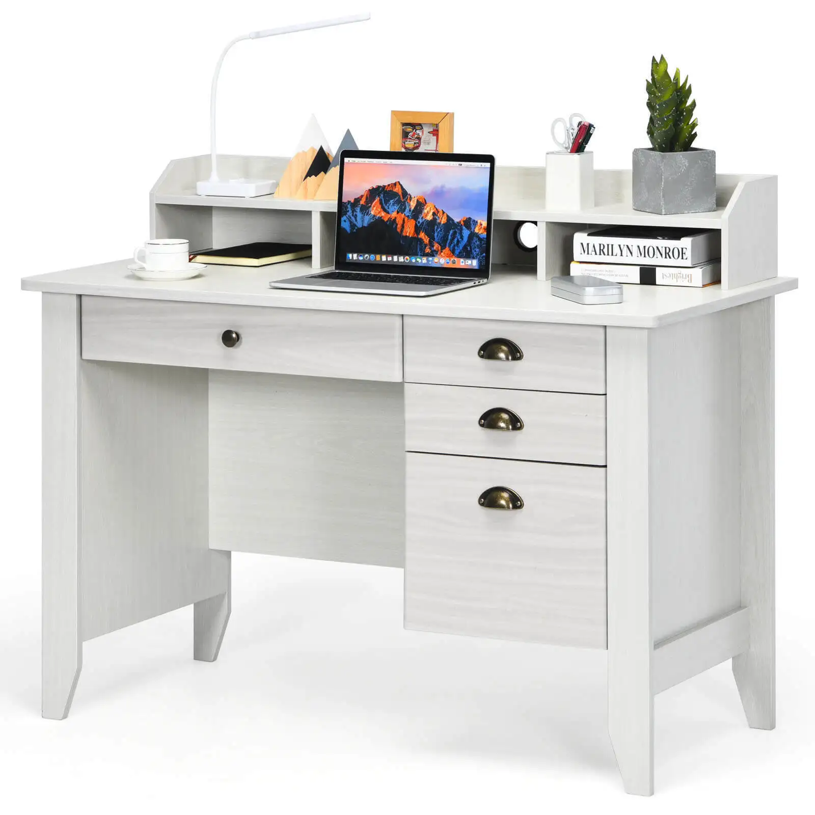 Escritorio para computadora, muebles de estudio para estudiantes, PC, portátil, mesa de escritura, estación de trabajo, blanco