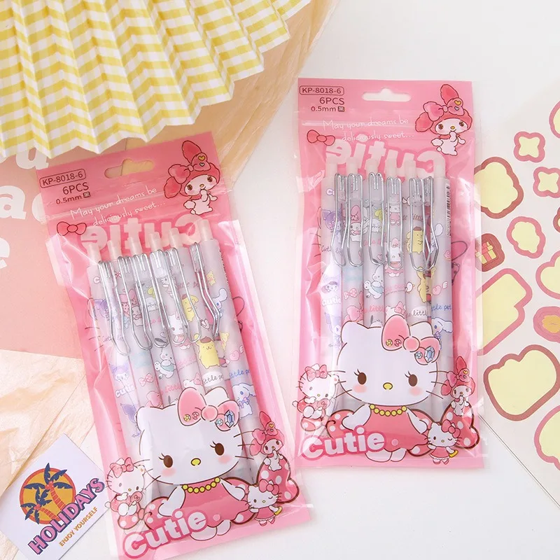 Sanrio Pressing Pen Anime Hello Kitty Kuromi Melody Cinnamoroll 0.5mm Retractable Creative Pen Stationery Student Gift Black Pen