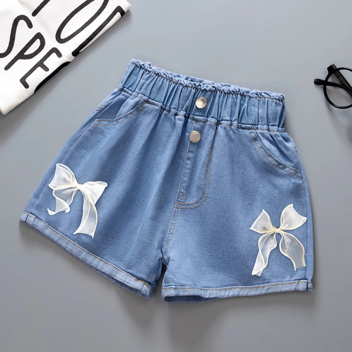 New Summer Kids Short Denim Shorts for Girls Fashion Girl Elastic Waist Blue Short Jeans Korean Version Children Shorts Pants