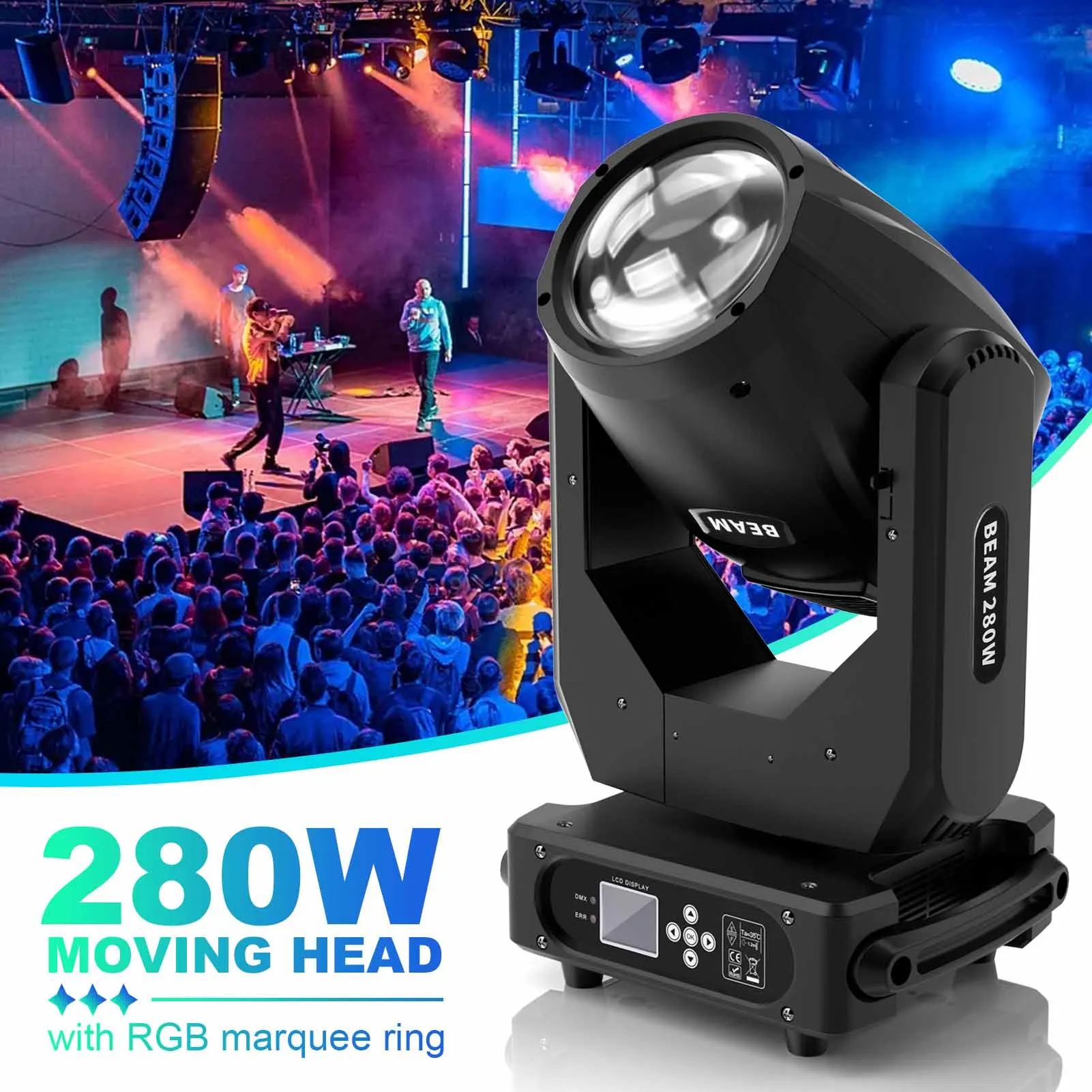 

High Brightness Rainbow Lighting Effect Beam Pattern Light Rotating KTV Private Room Moving Head Light Disco Light Stage Light