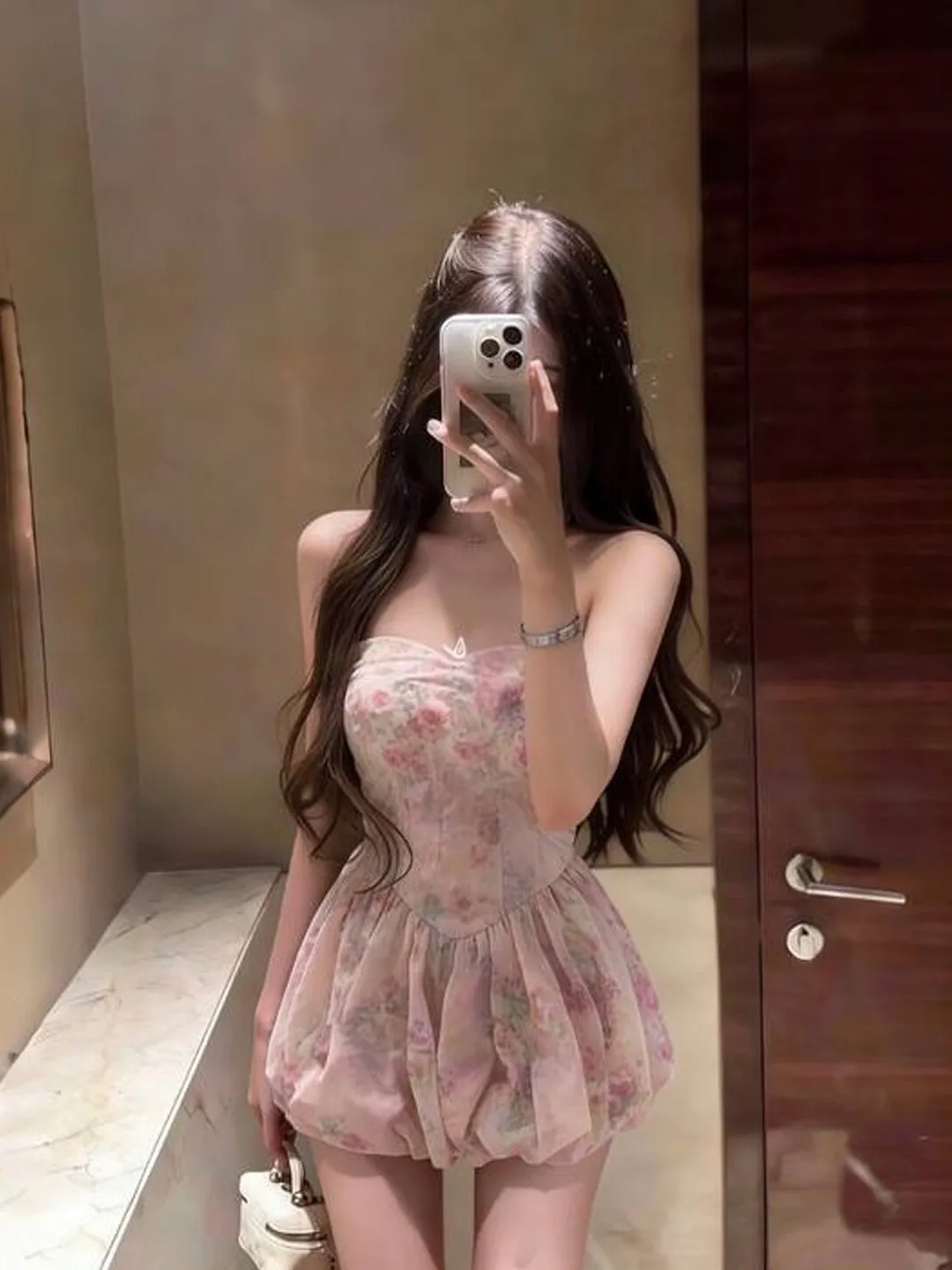 

Retro Gentle Print Dress Women's Cotton Summer Skirt Elastic Waist A-Line Silhouette Shoulder Baring City Commute Dress
