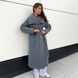 Long cotton coat European and American 2024 new winter style loose casual warm long stand-up collar cotton clothespin