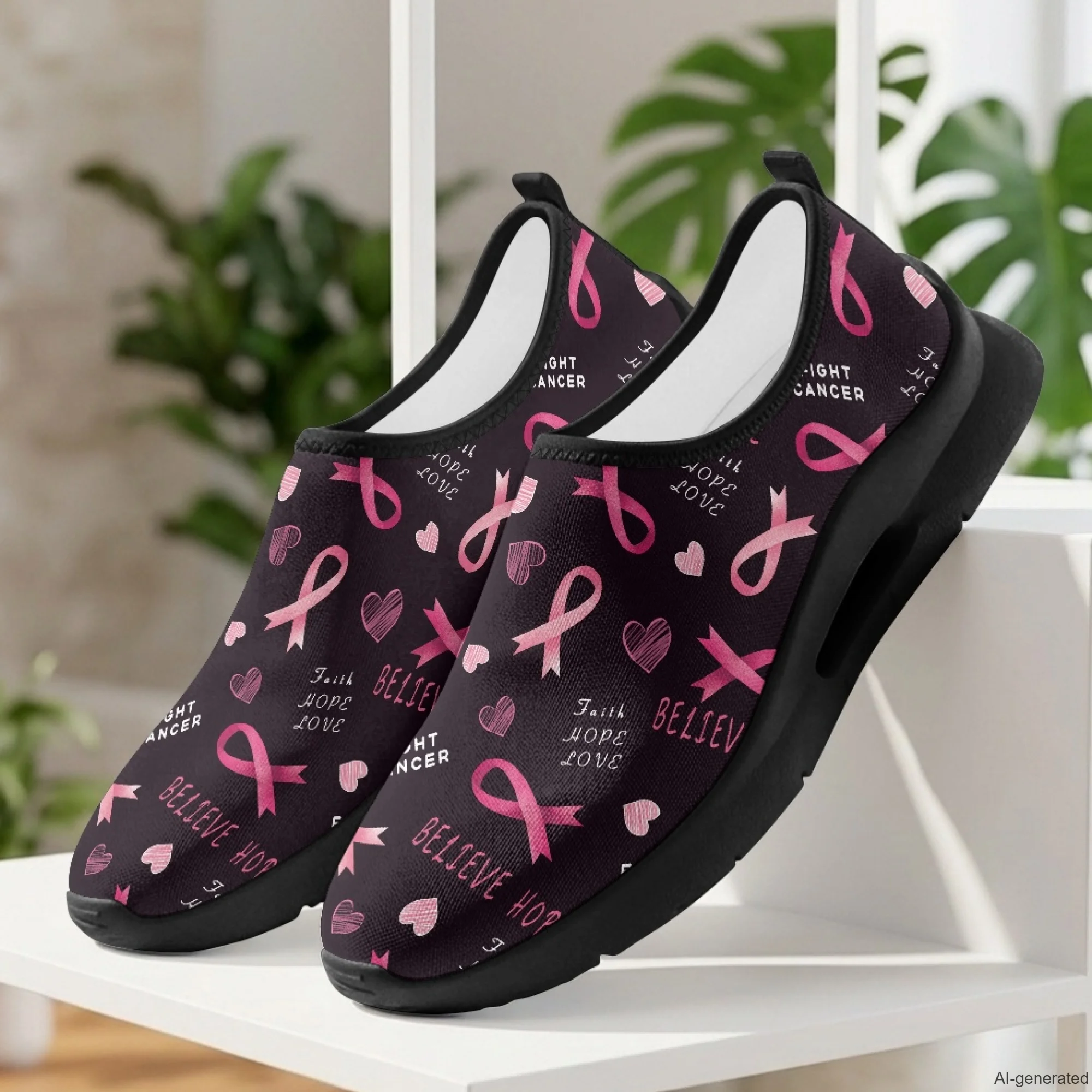 XIXIRIMIDO Nurse Shoes Black Casual Shoes Slip On Walking Shoes Pink Ribbon Breast Cancer Shoes Ladies Sneakers Male Sneakers