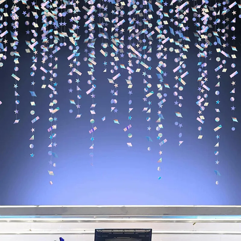 Holographic Iridescent Confetti Geometry Hanging Garland Streamers for Birthday Banner Disco NYE New Year Eve Party Decorations