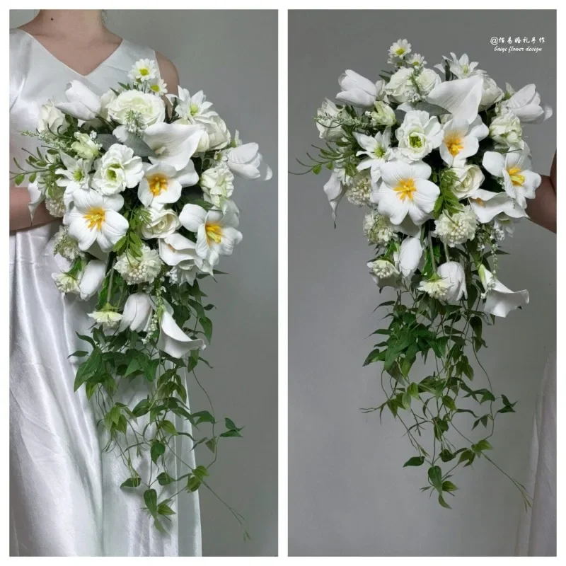 White water drop-shaped bouquet waterfall flower bride wedding gift bouquet DIY Korean simulated flower photography props