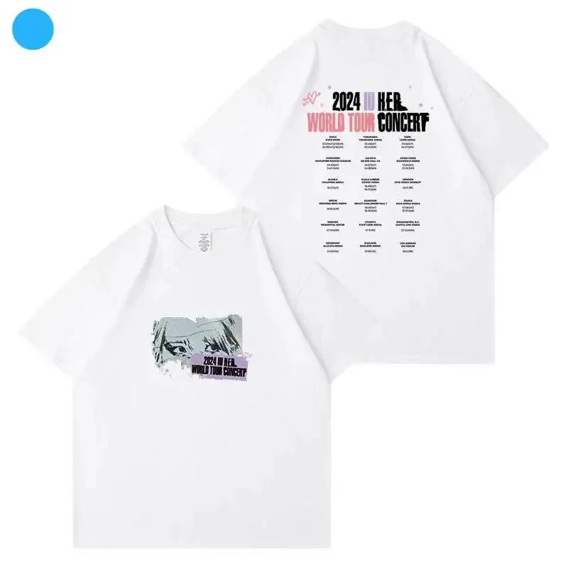 2025 yiyi IU HER جولة حول العالم الحفل T Lee Ji Eun Kpop موضة النساء الرجال فضفاض تي شيرت جودة عالية 100% القطن قصير الأكمام