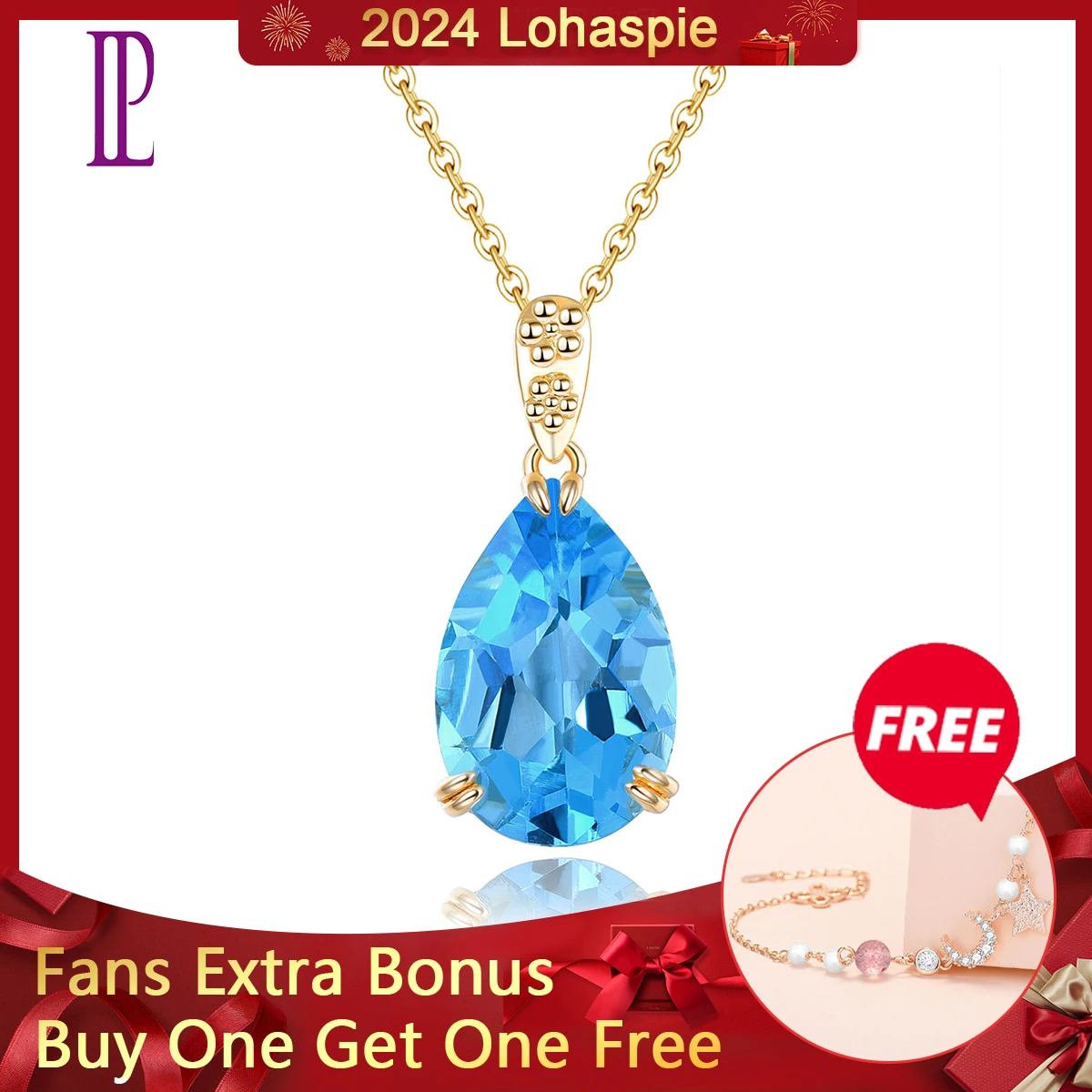 Lohaspie Natural Blue Topaz 14 Karat Yellow Gold Pendant 6 Carats Genuine Gemstone Real Gold Colorful Fine Jewelry Top Quality