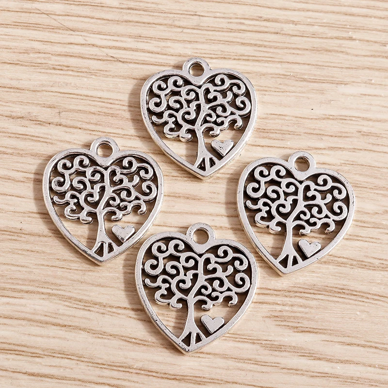 20 Stück 17x19mm Niedliche Herzanhänger aus Legierung, Baumanhänger für Schmuckherstellung, Ohrringe, Halsketten, DIY-Bastelzubehör – Detail 3