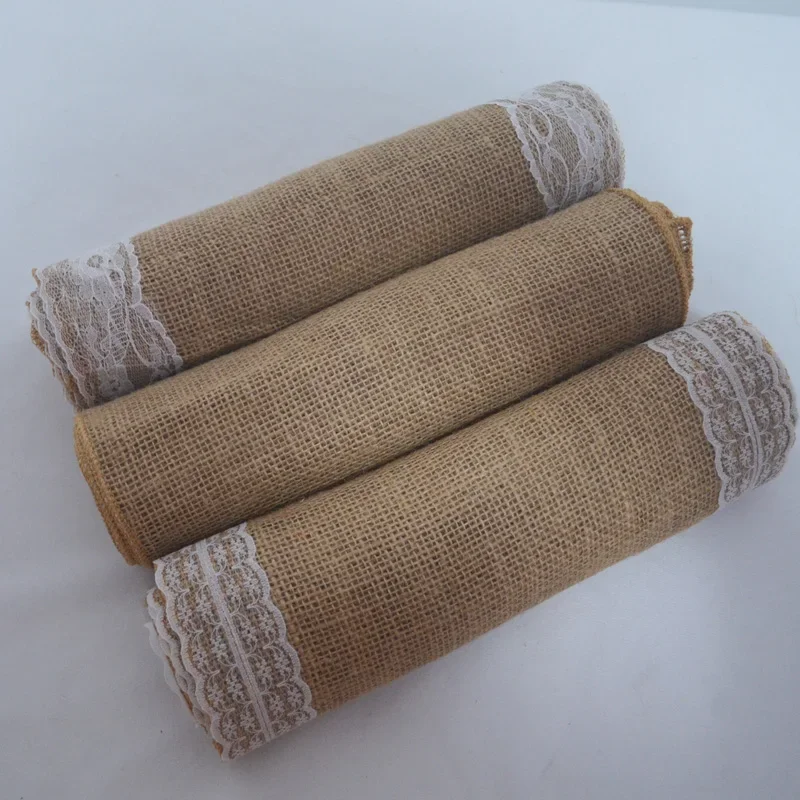 Jute Lace Burlap Table Runner Vintage Hessian Rustic Country Wedding Party Decor Christmas Dining Room Resturant Table Runners