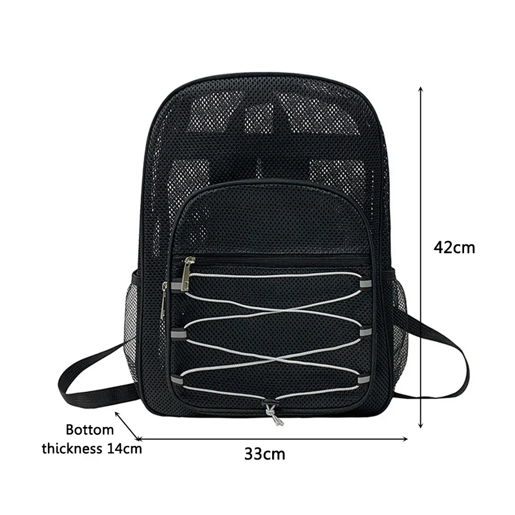 Mesh College Student Backpack Comfortable Shoulder Strap Fitness Bag High-Capacity See Through Wear-resistant for Outdoor Sports