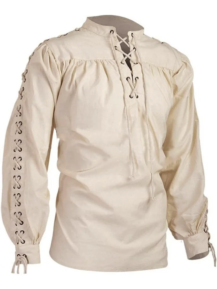 

Underwear Men's Loose Linen Medieval Gothic Renaissance Shirt Long Sleeve Pirate Mercenary Costume