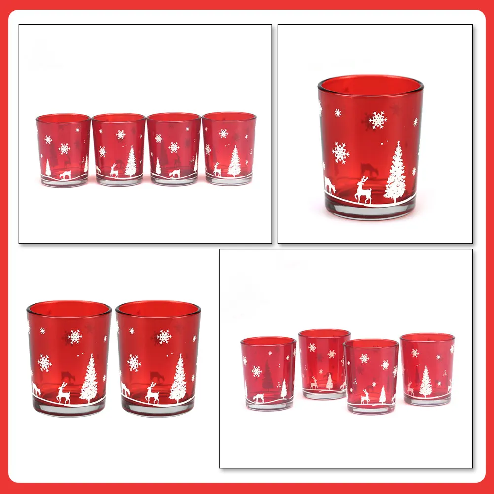 

2Pcs Empty Glass Cup Christmas Themed Holder for Decorative Festival Lighting Xmas Elk Ornament Goth Room Decor