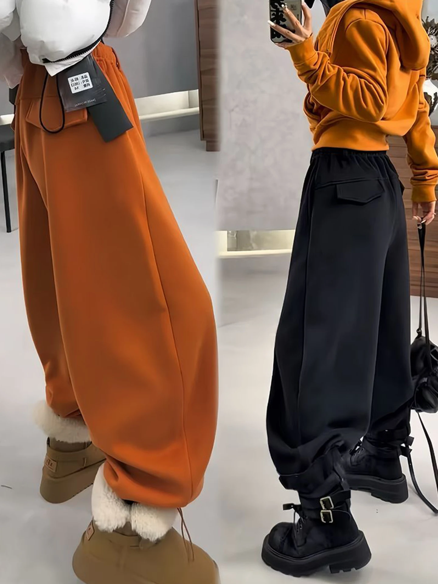 Pantalones Thiened Fce Knife-ape de talla grande para mujer, pantalones de pierna recta adelgazantes de cintura alta, versión coreana