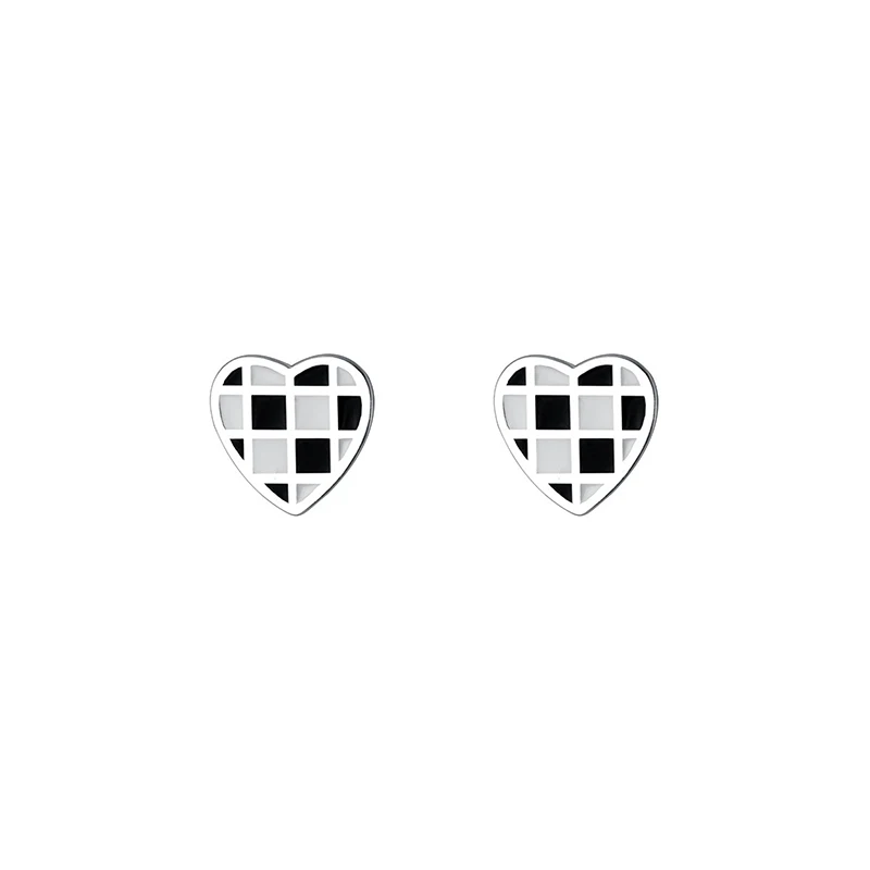 Modian Echt 925 Sterling Silber Minimalis Schwarz Und Weiß Herzen Platz Runde Punk Stud Ohrringe Für Frauen Mädchen Edlen Schmuck