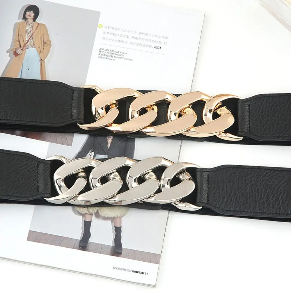 Gold Chain Belt Elastic Silver Metal Waist Belts for Women High Quality Stretch Cummerbunds Ladies Coat Ketting Riem Waistband