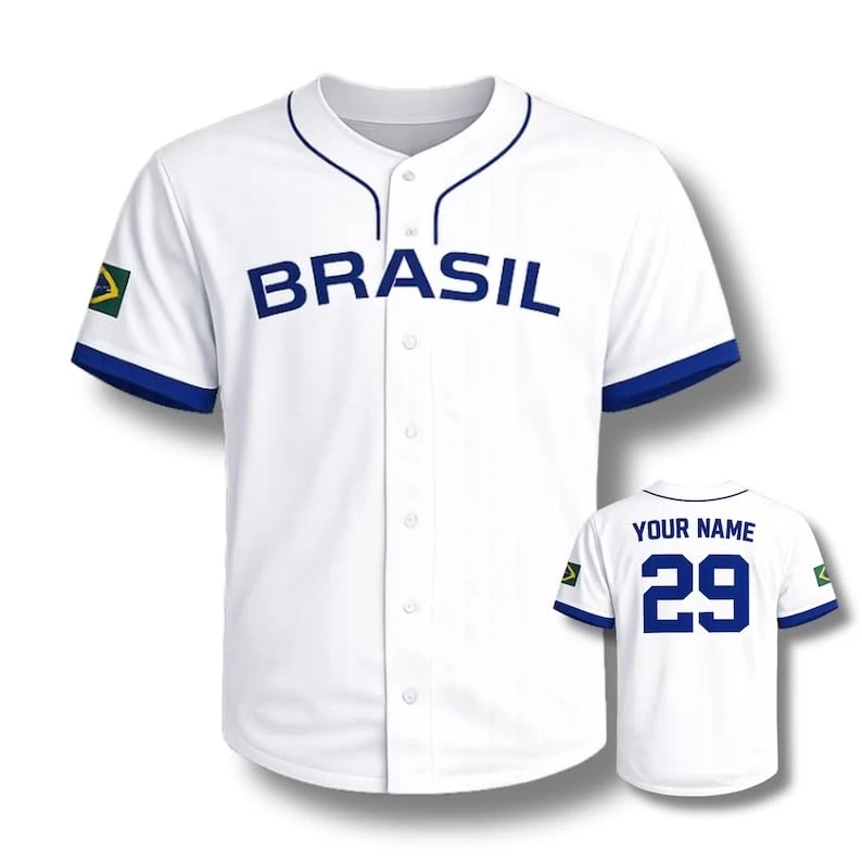 Camisa de beisebol personalizada do Brasil, uniforme esportivo personalizado com botões, camisa do time Brasil para mulheres, homens e jovens.