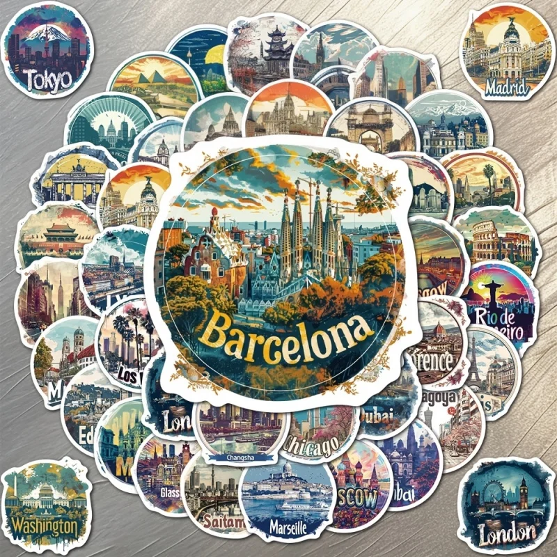 

50pcs city scenic spots collage decorative stickers for laptop tablet refrigerator diary handbook notebook cell phone case