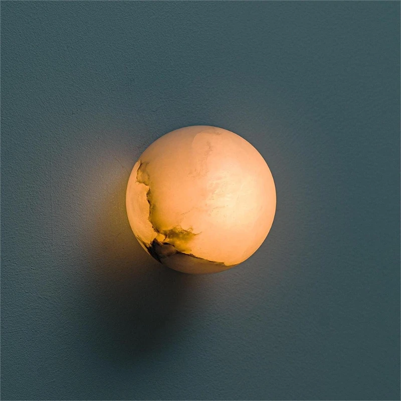 

Marble wall lamp, round ball lamp, retro Chinese wabi-sabi wind medieval designer minimalist bedroom bedside lamp