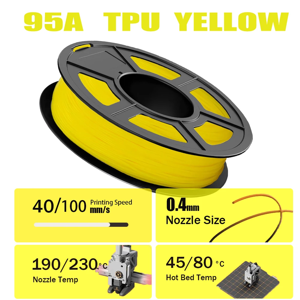 خيوط TPU مرنة 95A، خيوط طابعة ثلاثية الأبعاد 1.75 مم، مناسبة لمعظم طابعات FDM ثلاثية الأبعاد 250 جرام/500 جرام/1000 جرام
