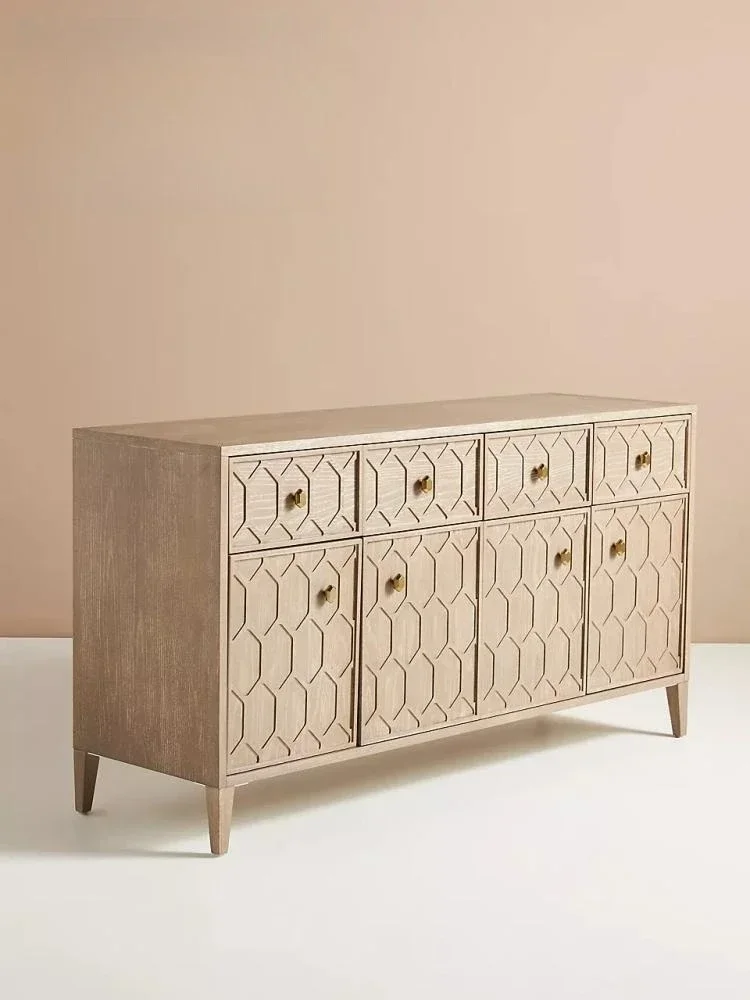 A   American rural solid wood retro dining side cabinet Nordic light luxury double pairs of doors Simple entrance cabinet Villa