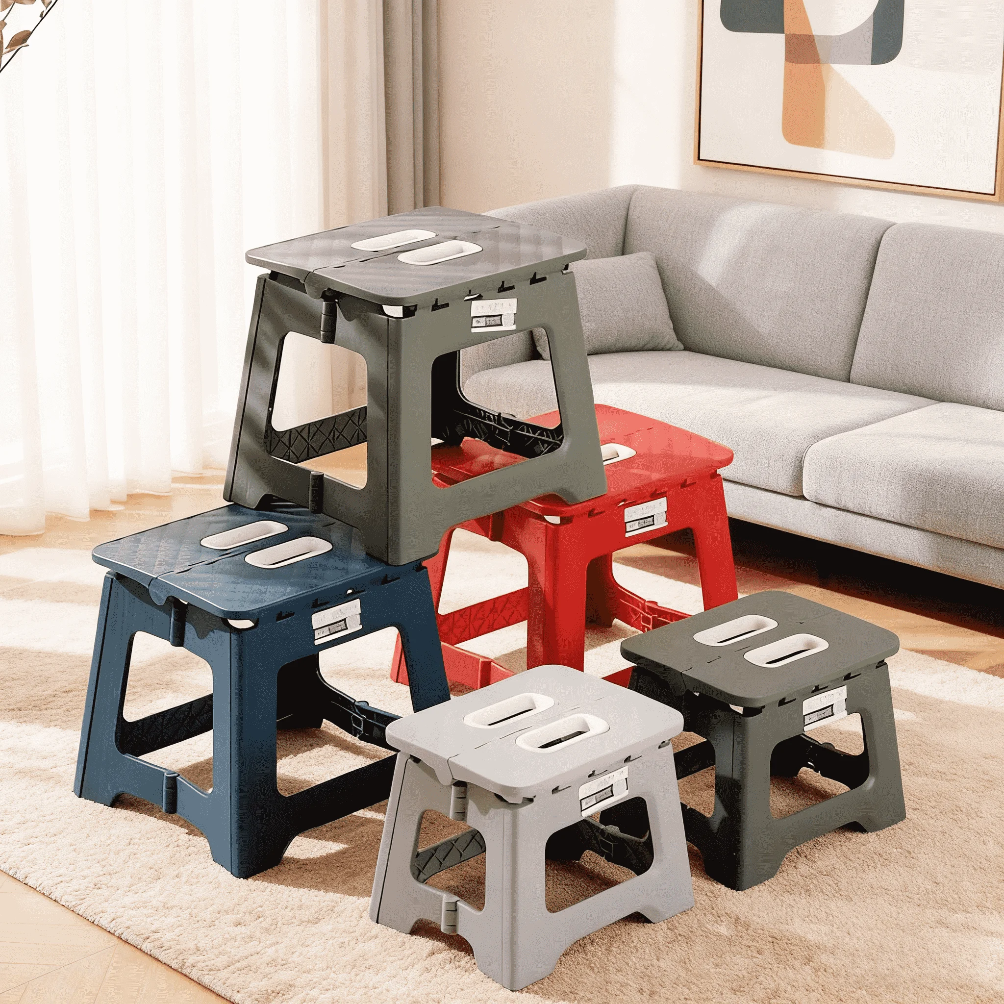1PC Portable Multifunctional Folding Stool, Height 8.7-10 Inches, High Load-Bearing Folding Steps, Classic Style Outdoor Folding