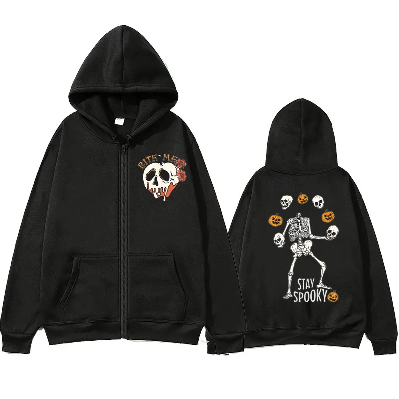 Zipper Hoodie Skeleton Dance Halloween Zip Up Hoodie Women Harajuku Streetwear Sweatshirt Spooky Season Streetwear Hoody Female