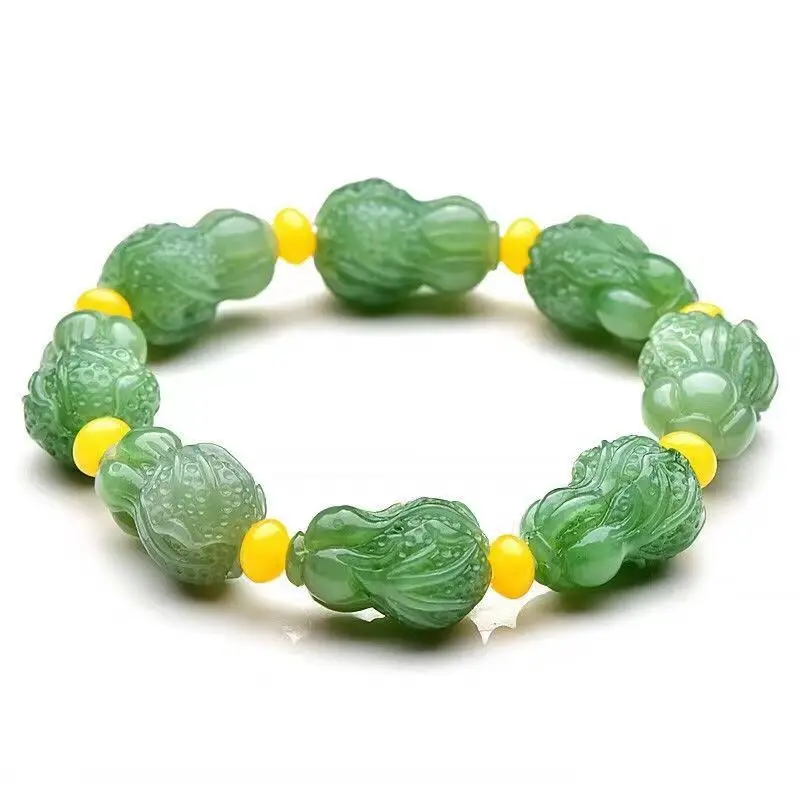 natural 5A Hetian Jasper Jade Bracelet pure Hand carved Chinese cabbage bracelet  men women jade gift Handring Jewelry