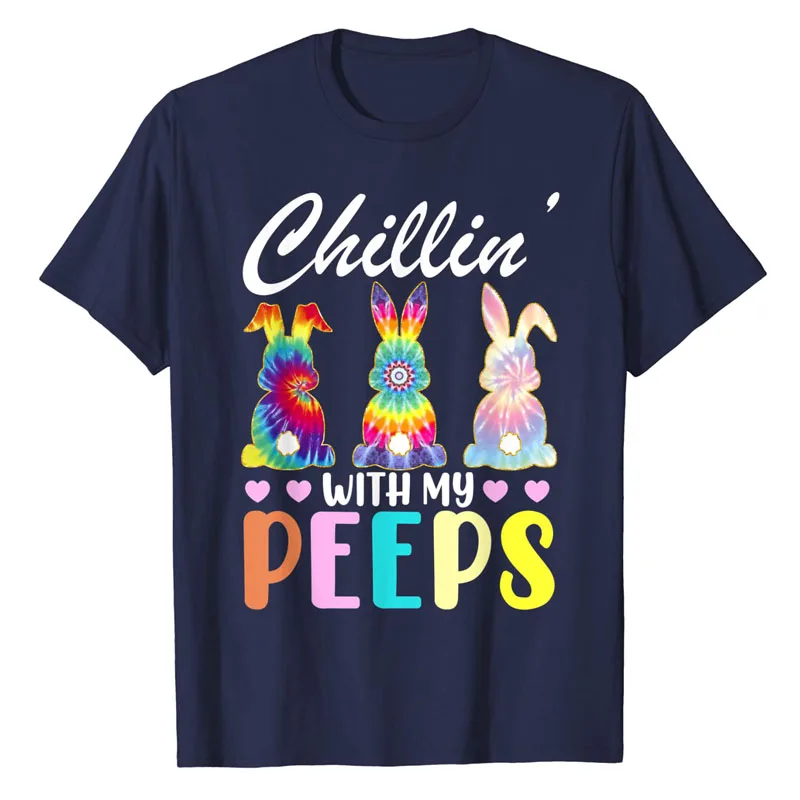 Chillin with My Peeps Tie Dye Bunny Easter Teacher T-Shirt Cute Hanging-with-My-Peeps Rabbit Lover Easter-Day Leopard Tee Tops