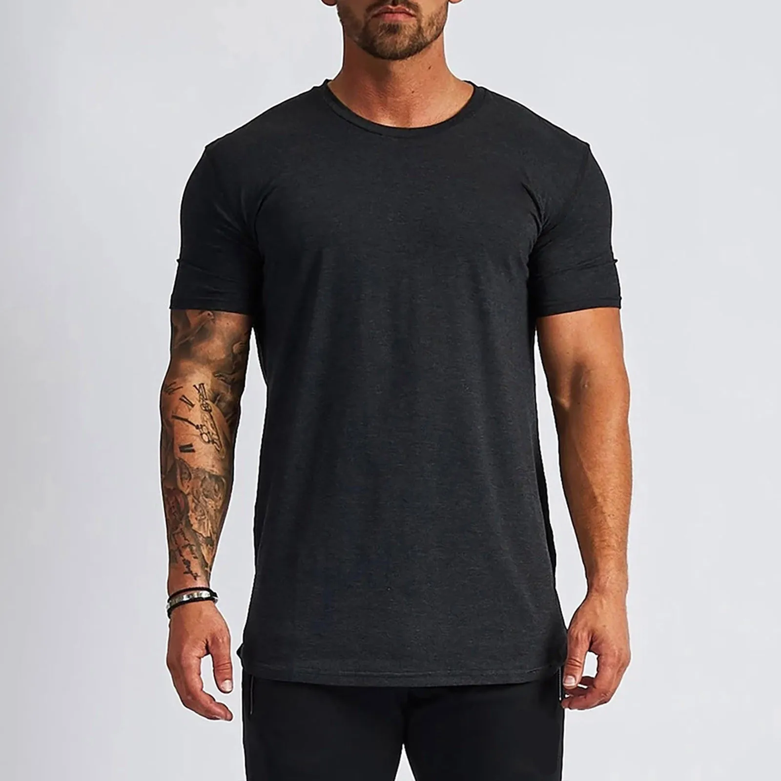 Men's Solid Color T-Shirts Summer Short Sleeve O-Neck Tees Tops Gym Sport Casual Clothes Breathable Ice Porcelain Cotton Clothes