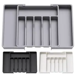 Expandable Utensils Tray Kitchen Cutlery Storage Box Knife Holder Plastic Tray Fork Spoon Divider Drawer Box Tableware Organizer