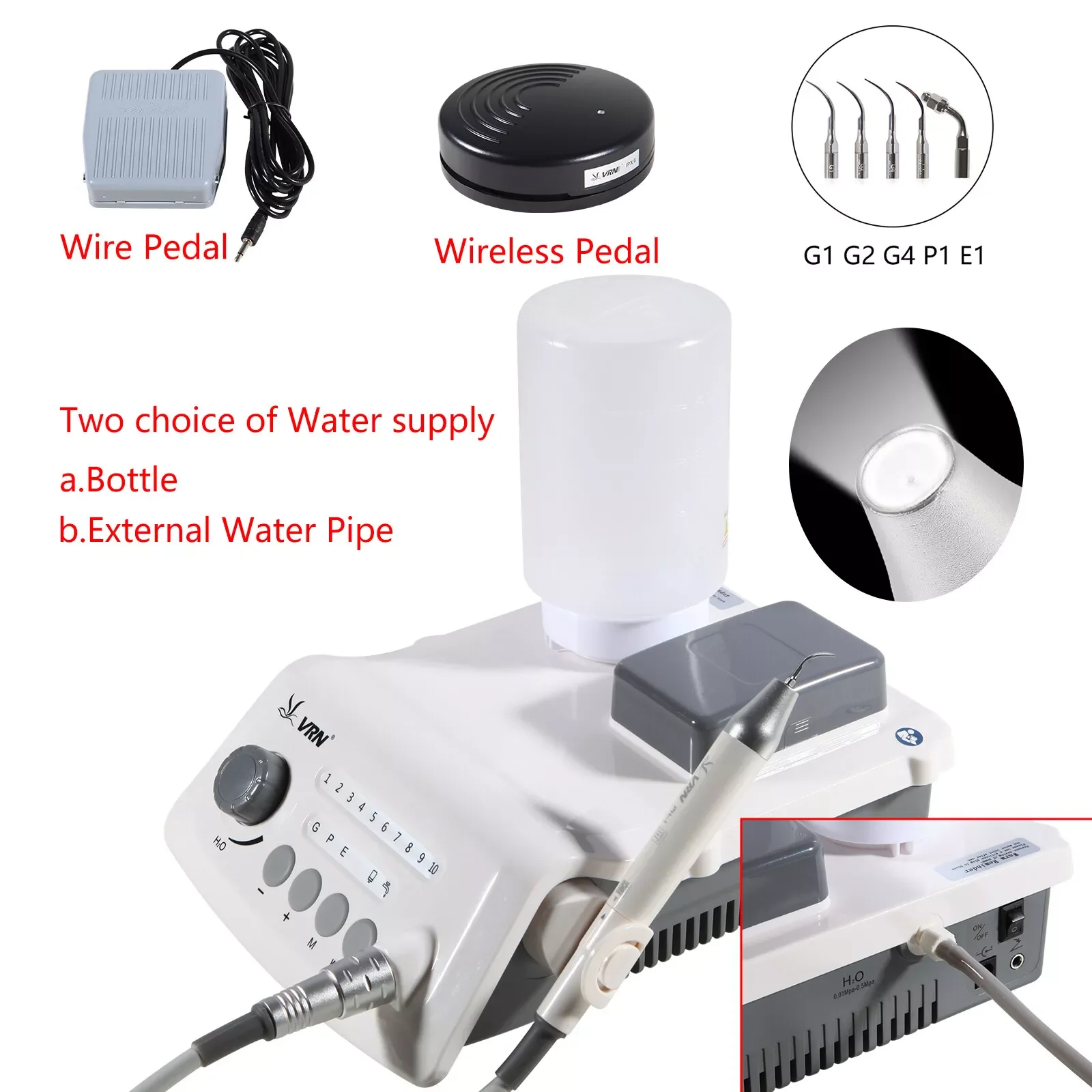 

Dental Wireless Control Ultrasonic Scaler With LED Detachable Handpiece VRN-A8 Tips For EMS
