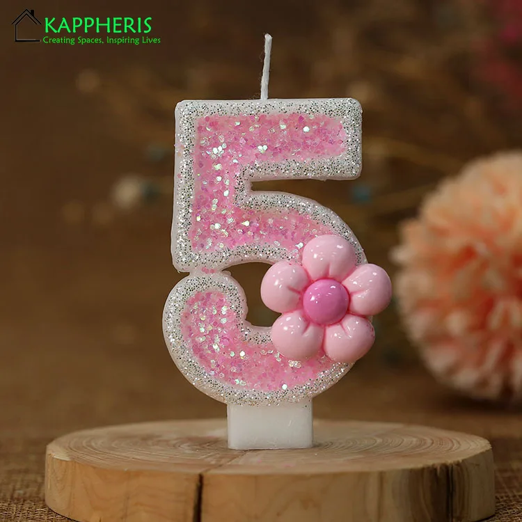 Pink Birthday Candles for Cake Sparkling Barbei Girl Birthday Candle Cake Topper Decoration Flower Pure Bee Honey Candles