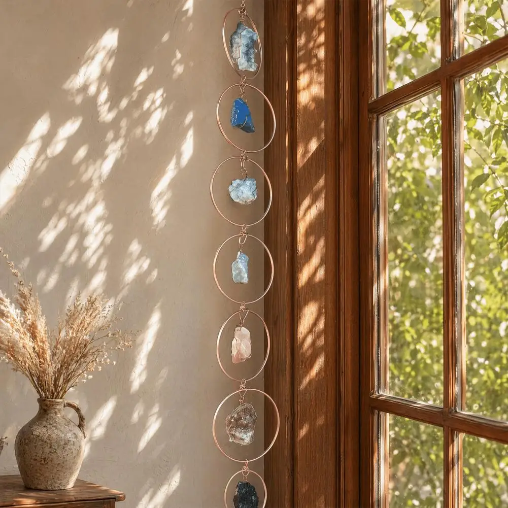 Window Hanging Faux Decor Handmade 7 Chakra Stone Wall Ornament Faux Hanging Decoration Natural Healing Stone Window for Home