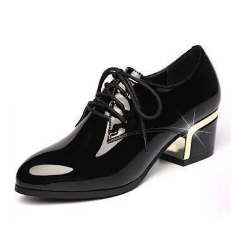 Women Cute High Quality Black Patent Leather Lace Up Square Heel Shoes Zapatos De Mujer Lady Classic Red Autumn Shoes B151