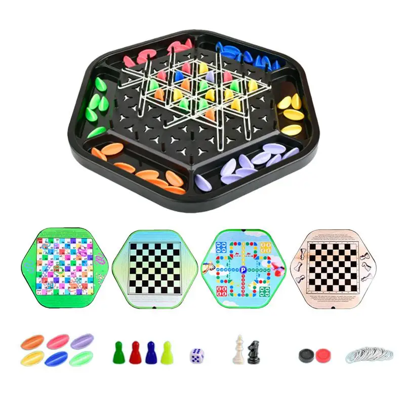 Snake Ladder Board Game 4 In 1 Family Games For Kids And Adults Chain Snake Flying Chess Checkers Puzzle Board Games For Travel