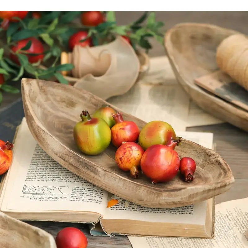 Ship Shape Wooden Fruit Plate Candy Tray Snack Refreshment Trays Dessert Plates Bread Dish Bowl Storage