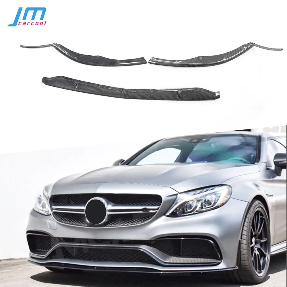 Carbon fiber front bumper lip spoiler splitters for Mercedes Benz C Class W205 C205 C63 AMG Coupe 2 Door 2015 - 2019 FRP 3PCS